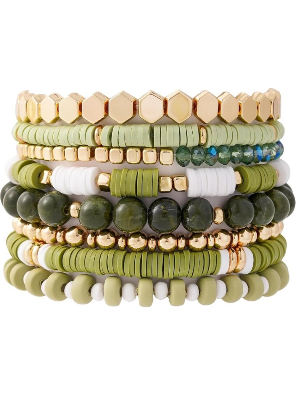 Bohemian Heishi Clay Bead Bracelets Set for Women - Stackable Gold Plated